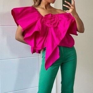 Zara fuchsia ruffle rose top